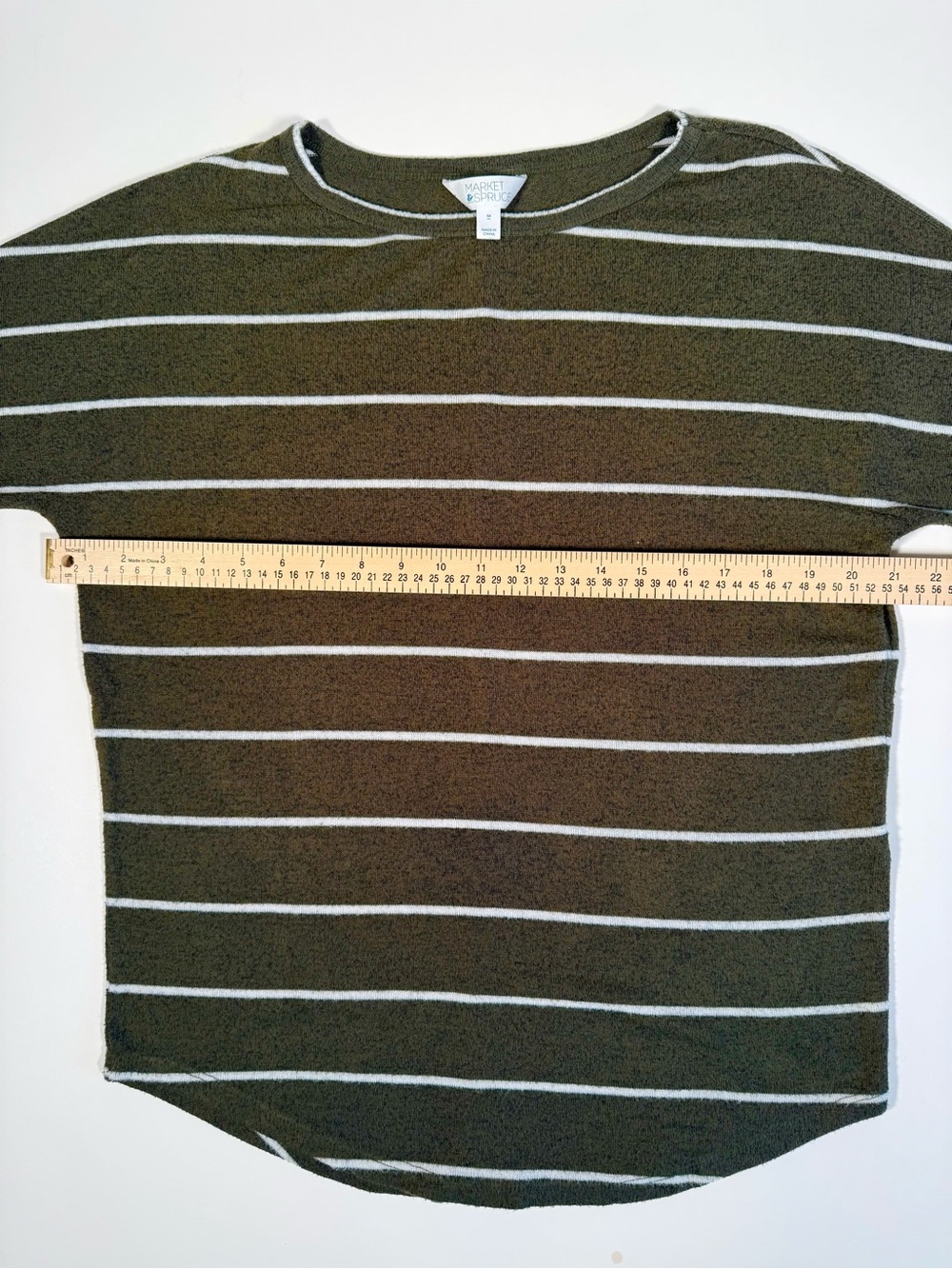 41 Hawthorn Corinna Brushed Dolman Knit Top Olive Green Ivory Stripe Sz M Cozy - Picture 7 of 11